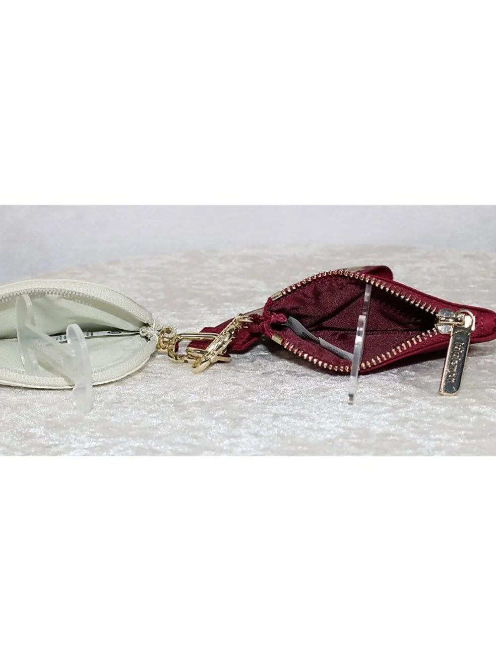 Lululemon Dual Pouch Wristlet Burgundy Cream Gold Hardware NWOT